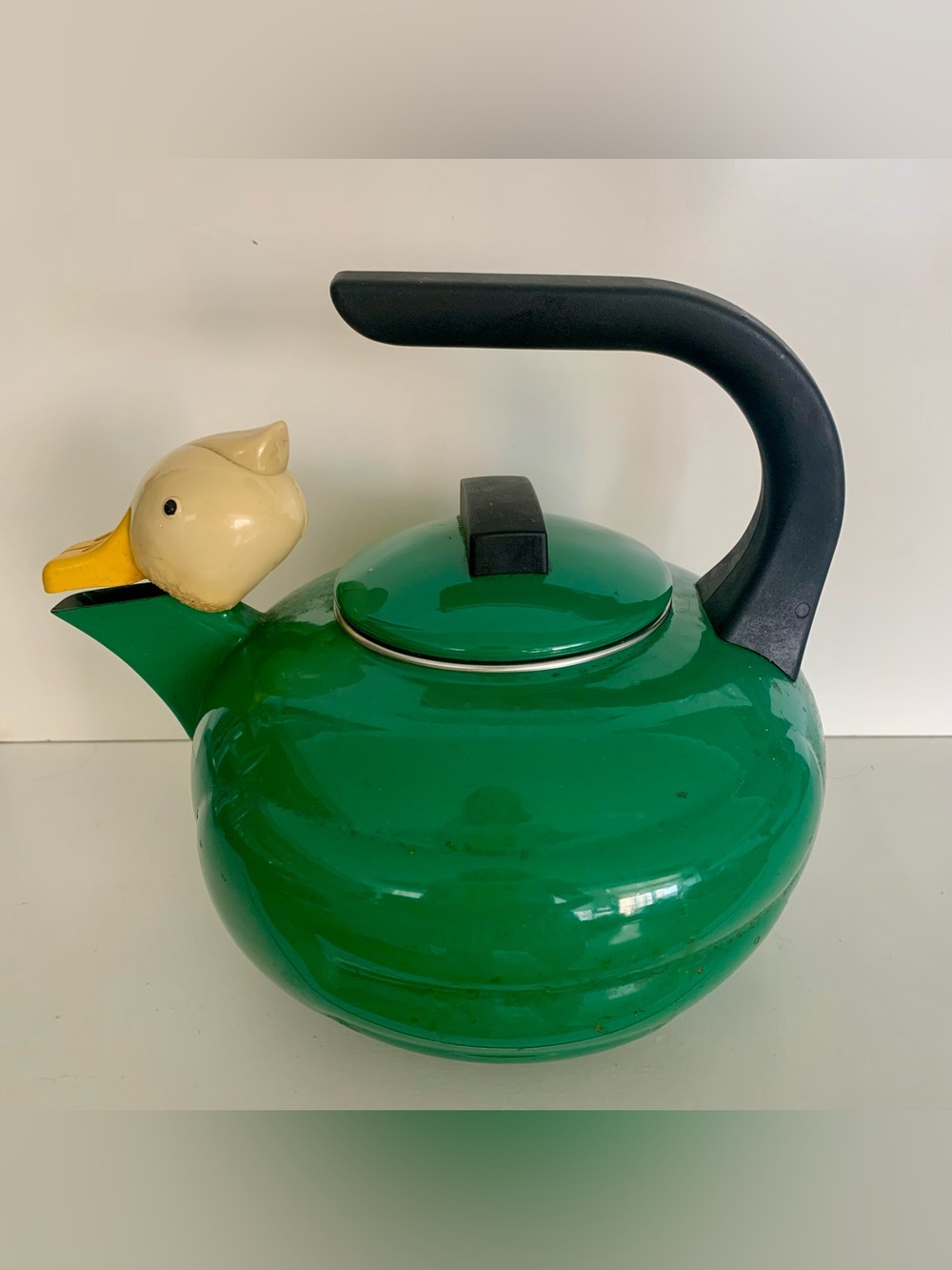 Vintage Kamenstein Green Enamelware Quackers Duck Tea Kettle Pot